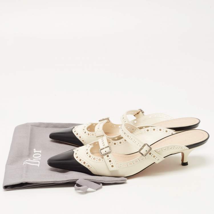 Pre Owned Dior Cream/Black Leather Spectadior Mules Size 37