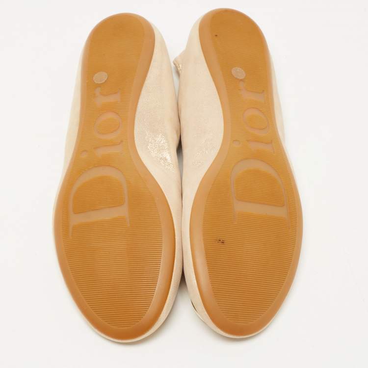 Pre Owned Dior Gold Glitter Suede Scrunch Ballet Flats Size 38