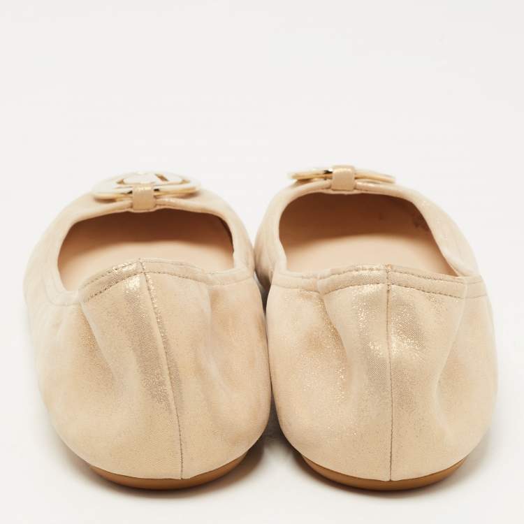 Pre Owned Dior Gold Glitter Suede Scrunch Ballet Flats Size 38
