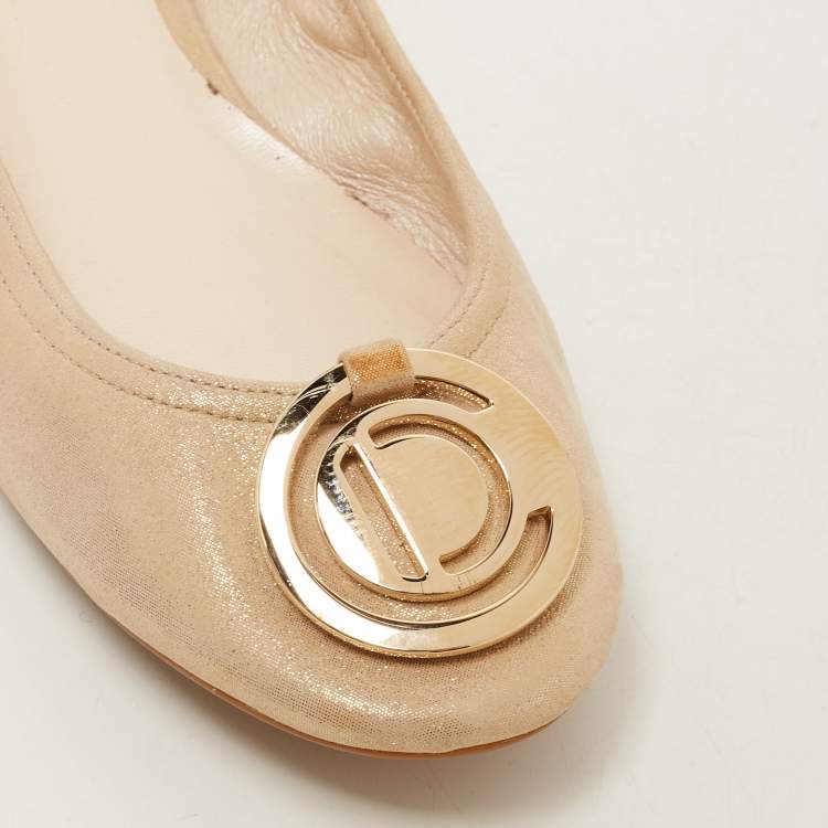 Pre Owned Dior Gold Glitter Suede Scrunch Ballet Flats Size 38