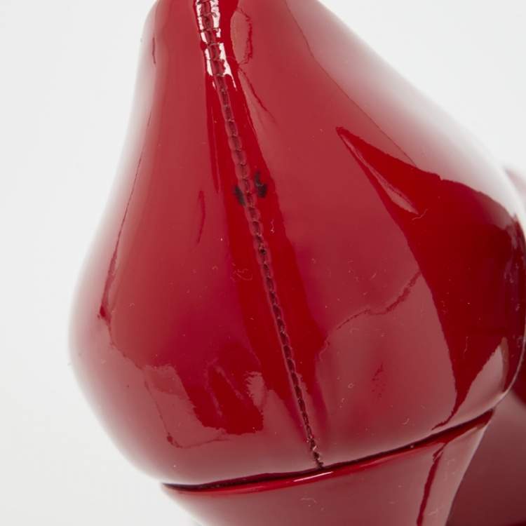 مملوكة مسبقًا Dior Red Patent Leather Peep Toe Platform Pumps Size 38