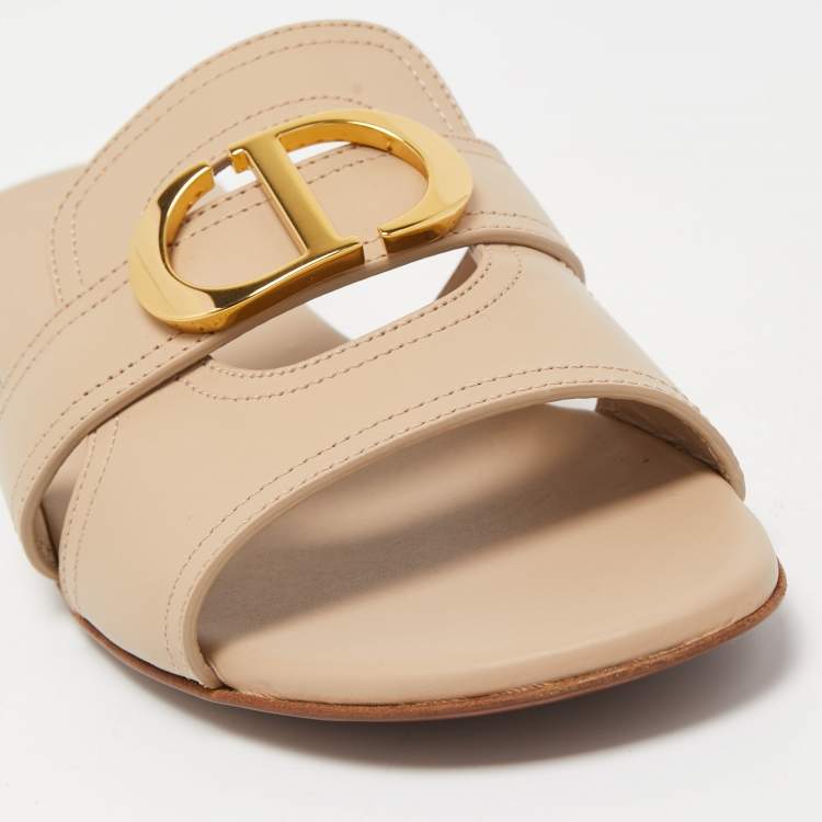 Pre Owned Dior Beige Leather 30 Montaigne Slide Sandals Size 38