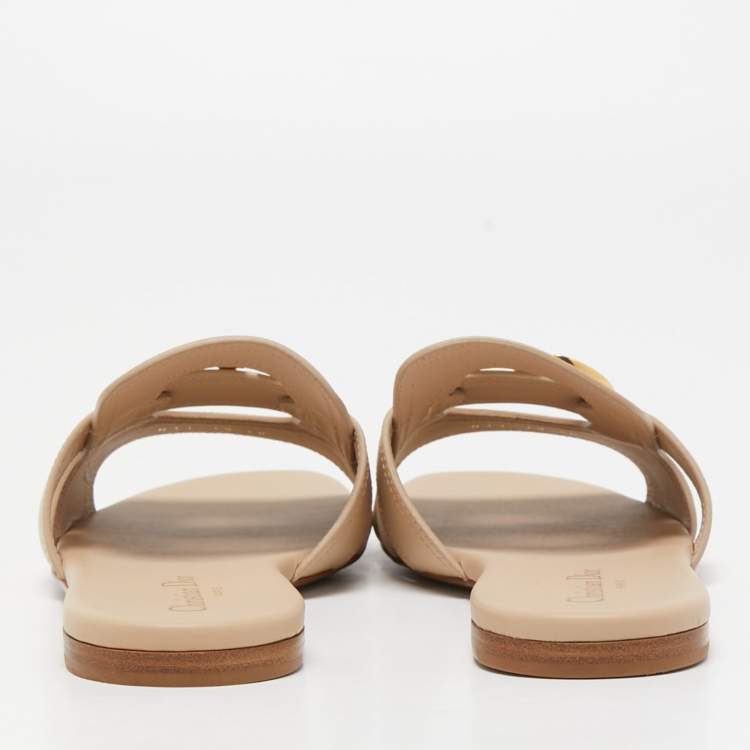 Pre Owned Dior Beige Leather 30 Montaigne Slide Sandals Size 38