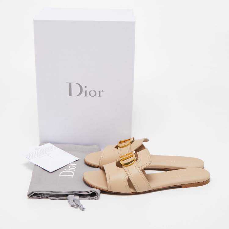 Pre Owned Dior Beige Leather 30 Montaigne Slide Sandals Size 38