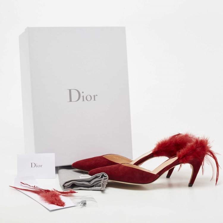 Pre Owned Dior Red Suede and Feather Ethnie Slingback Sandals Size 40