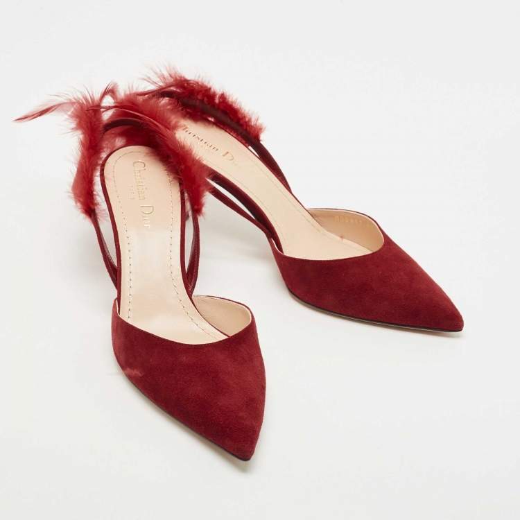 Pre Owned Dior Red Suede and Feather Ethnie Slingback Sandals Size 40