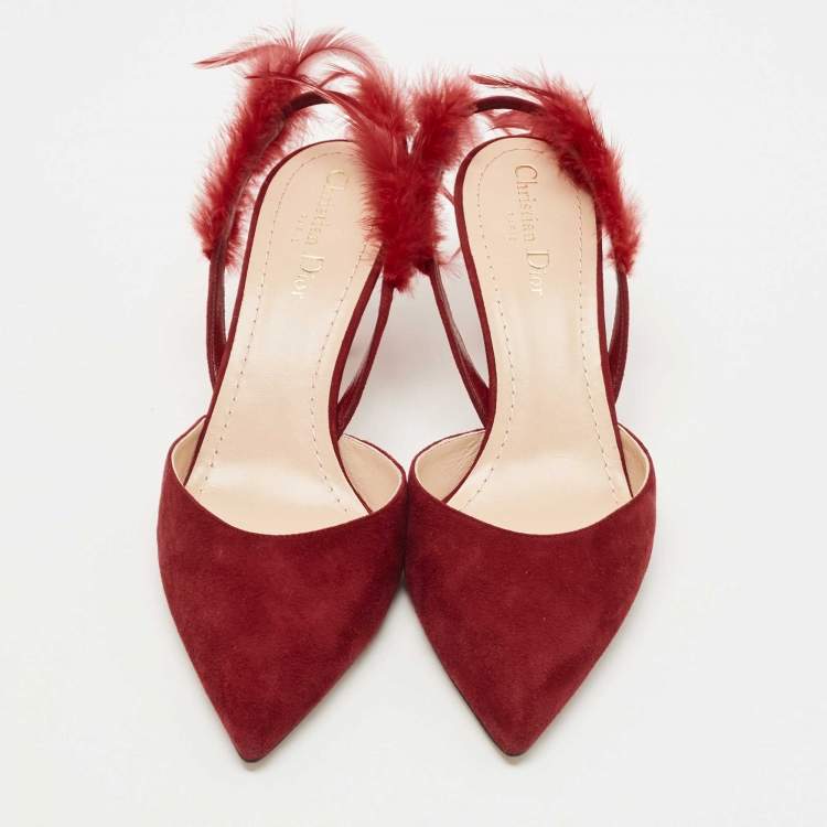 Pre Owned Dior Red Suede and Feather Ethnie Slingback Sandals Size 40