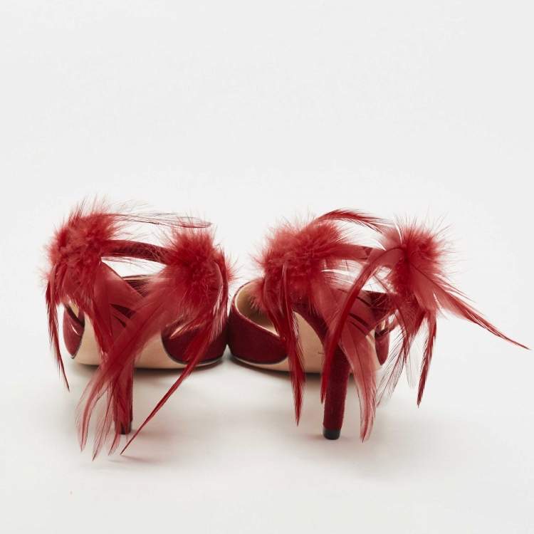 Pre Owned Dior Red Suede and Feather Ethnie Slingback Sandals Size 40