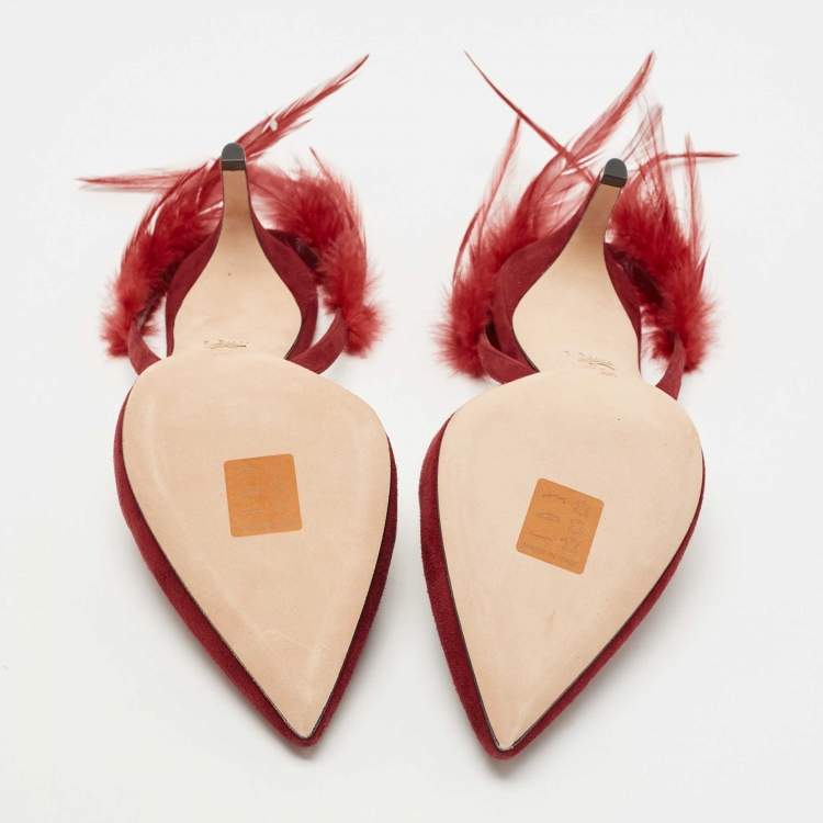 Pre Owned Dior Red Suede and Feather Ethnie Slingback Sandals Size 40