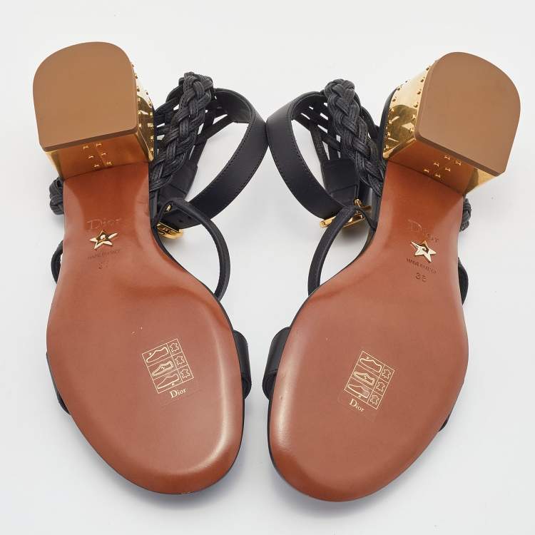 مملوكة مسبقًا Dior Black Leather Egee Ankle Strap Sandals Size 38