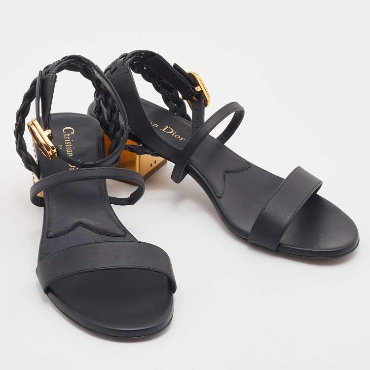 مملوكة مسبقًا Dior Black Leather Egee Ankle Strap Sandals Size 38