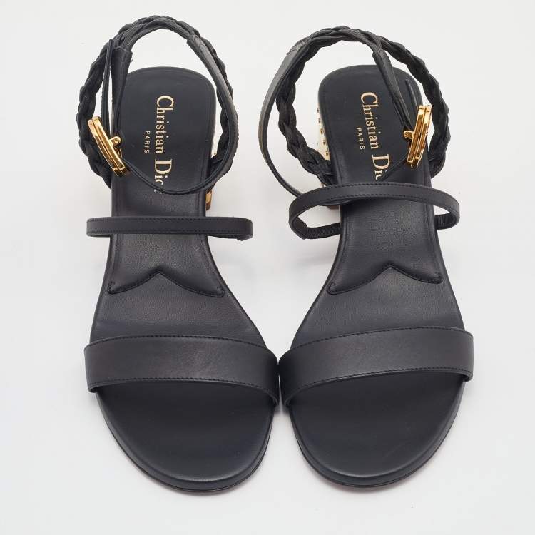 مملوكة مسبقًا Dior Black Leather Egee Ankle Strap Sandals Size 38