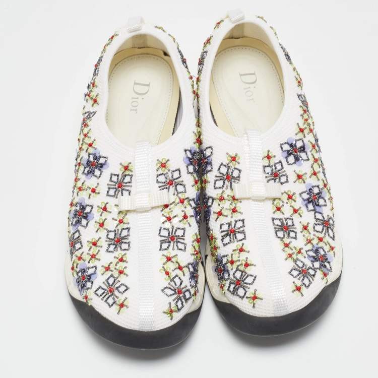 Pre Owned Dior White Mesh Fusion Embellished Low Top Sneakers Size 38
