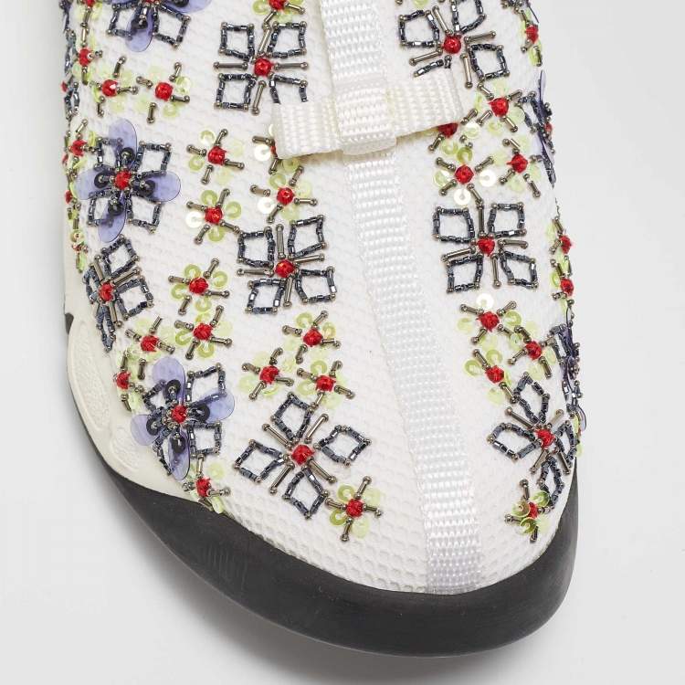 Pre Owned Dior White Mesh Fusion Embellished Low Top Sneakers Size 38