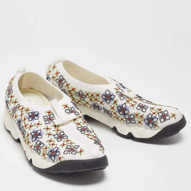 Pre Owned Dior White Mesh Fusion Embellished Low Top Sneakers Size 38