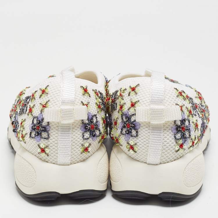 Pre Owned Dior White Mesh Fusion Embellished Low Top Sneakers Size 38