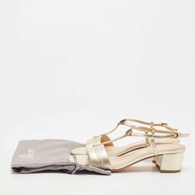 Pre Owned Dior Metallic Gold Leather T Strap Sandals Size 36.5
