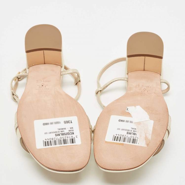 Pre Owned Dior Metallic Gold Leather T Strap Sandals Size 36.5