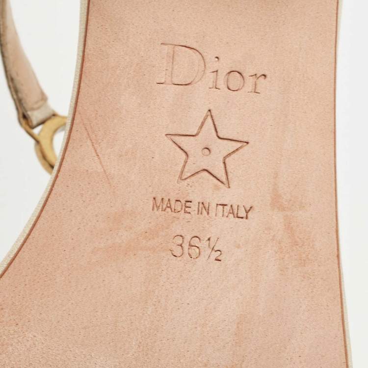 Pre Owned Dior Metallic Gold Leather T Strap Sandals Size 36.5