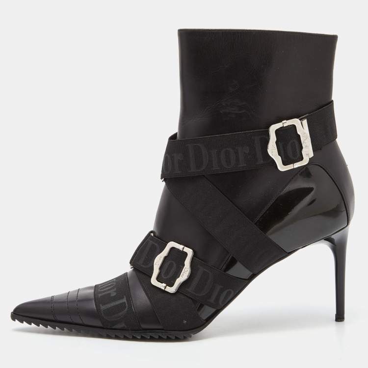 Dior Black Leather and Elastic Logo Strap And Buckle Embellished
