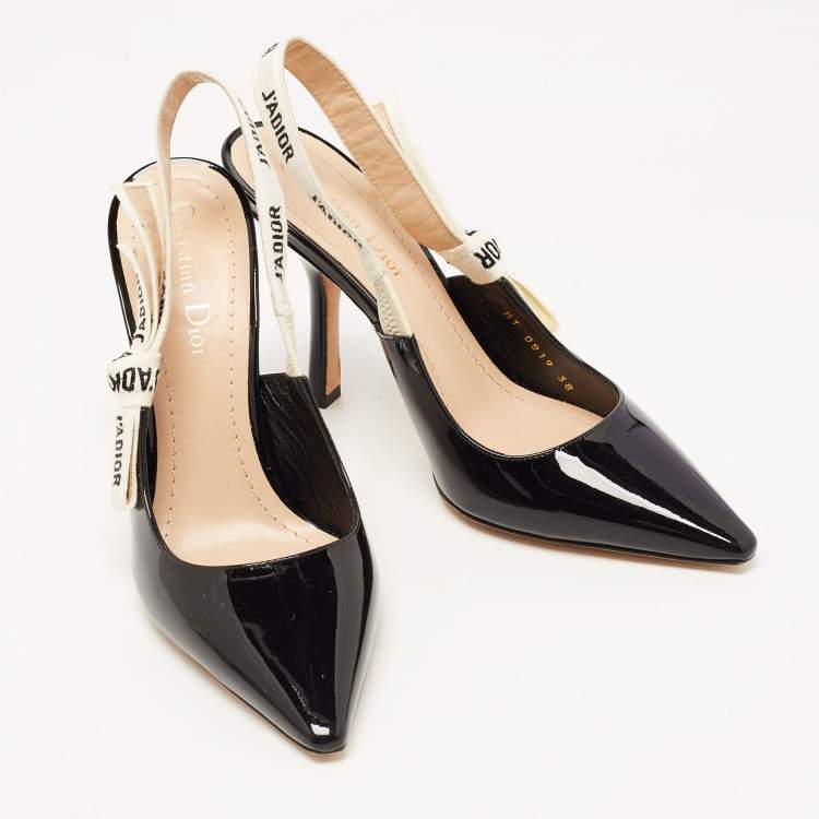 Pre Owned Dior Black Patent Leather J'adior Slingback Pumps Size 38