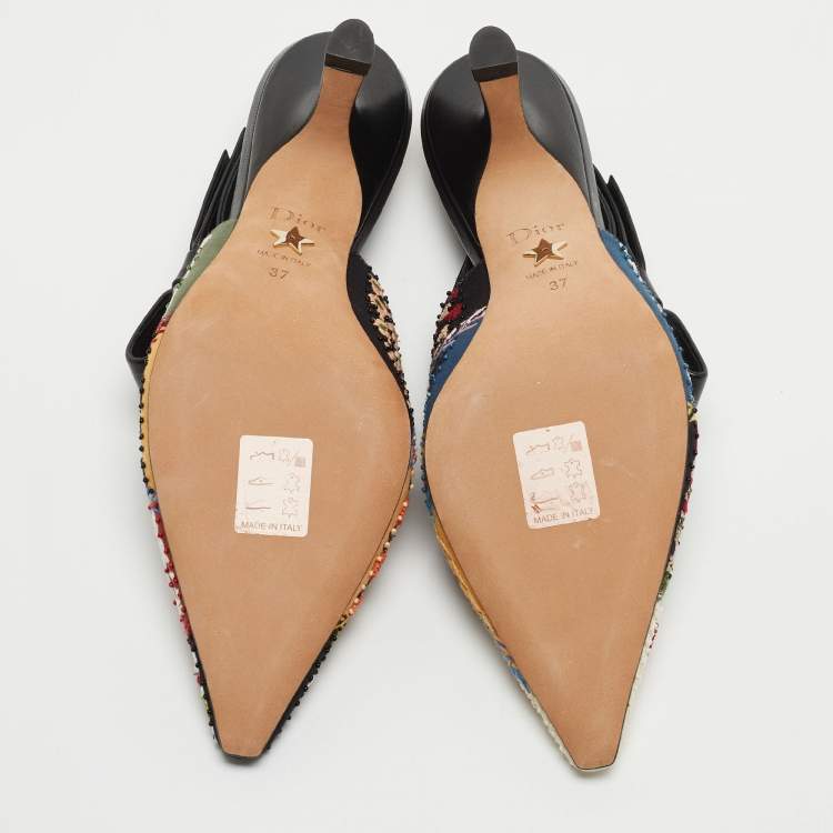Pre Owned Dior Multicolor Fabric and Leather Embellished Slingback Pumps Size 37