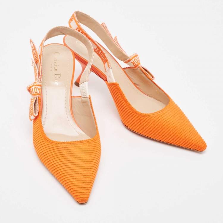 Pre Owned Dior Orange Canvas Jadior Slingback Pumps Size 40