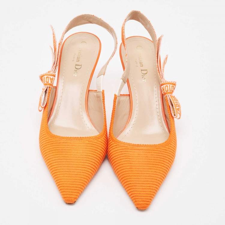 Pre Owned Dior Orange Canvas Jadior Slingback Pumps Size 40