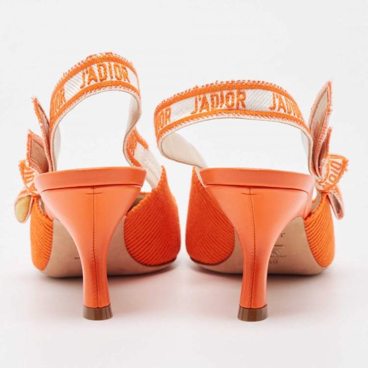 Pre Owned Dior Orange Canvas Jadior Slingback Pumps Size 40