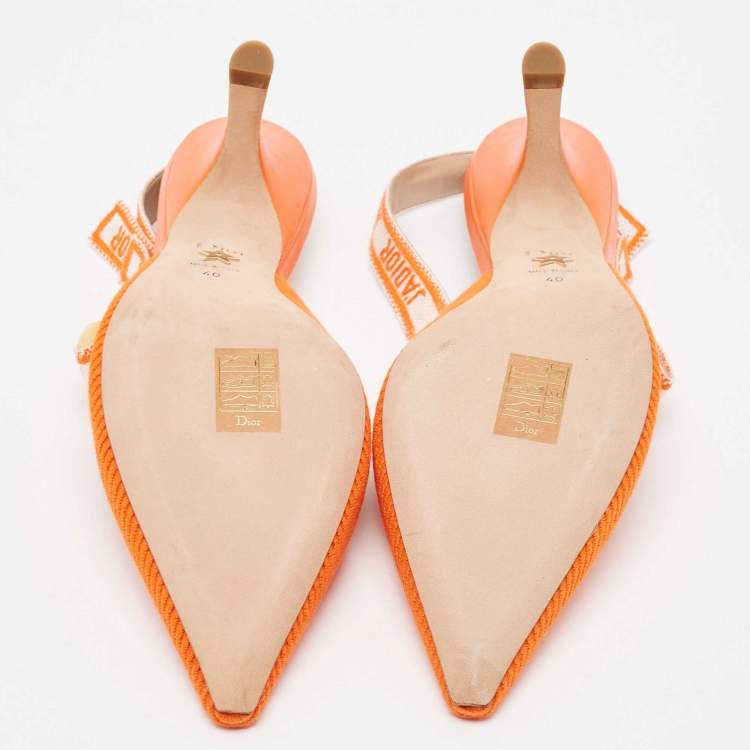 Pre Owned Dior Orange Canvas Jadior Slingback Pumps Size 40