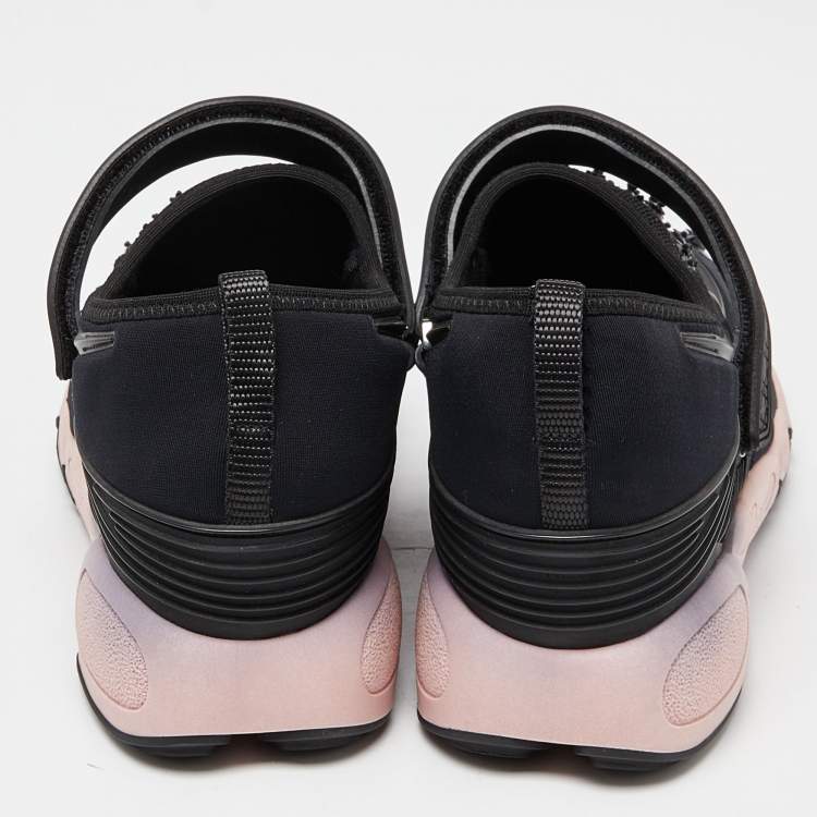 Pre Owned Dior Black Embellished Fabric and Mesh Fusion Sneakers Size 40