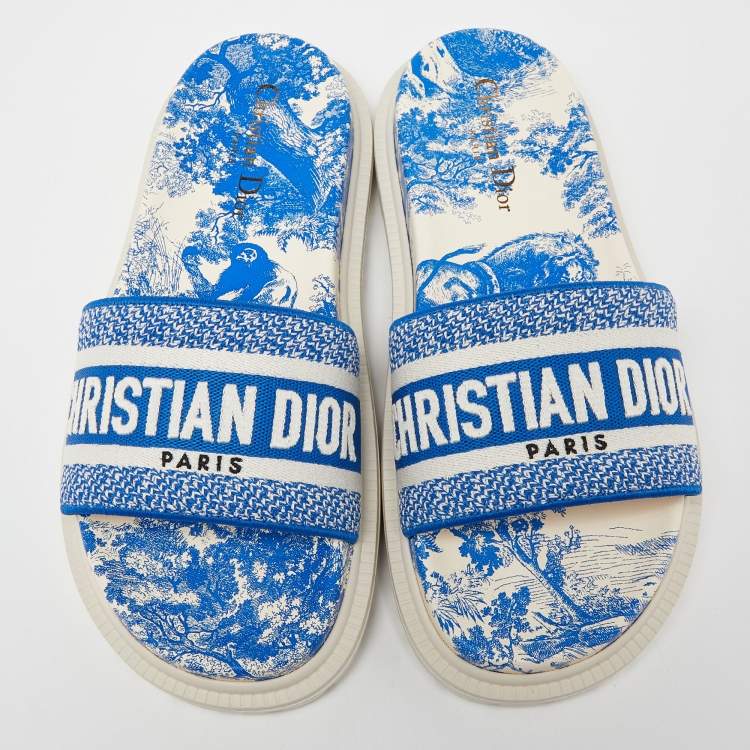 Pre Owned Dior Blue/White Embroidered Canvas Toile De Jouy Dway Size 38