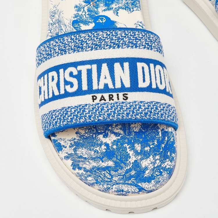 Pre Owned Dior Blue/White Embroidered Canvas Toile De Jouy Dway Size 38