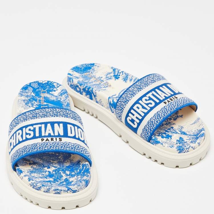 Pre Owned Dior Blue/White Embroidered Canvas Toile De Jouy Dway Size 38