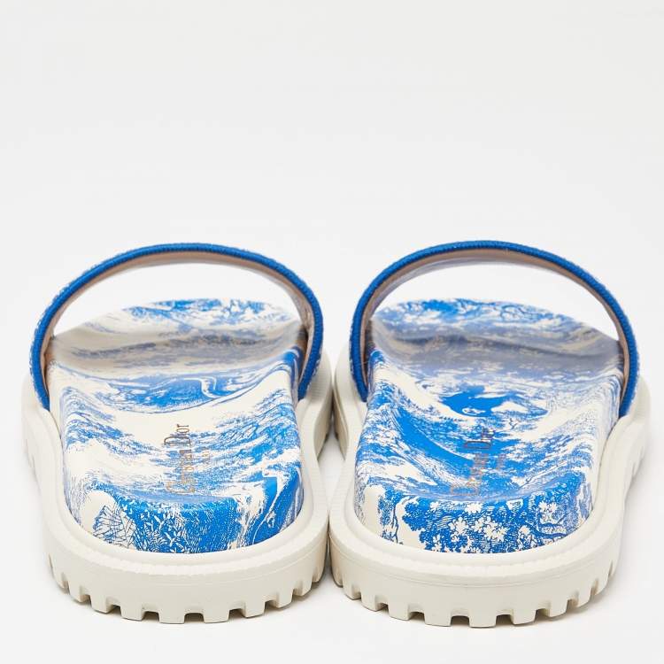 Pre Owned Dior Blue/White Embroidered Canvas Toile De Jouy Dway Size 38