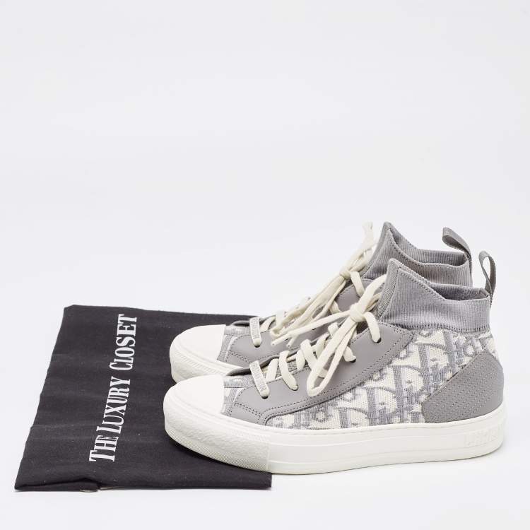 Pre Owned Dior Grey/White Knit Fabric And Leather Walk'n'Dior High-Top Sneakers Size 36.5