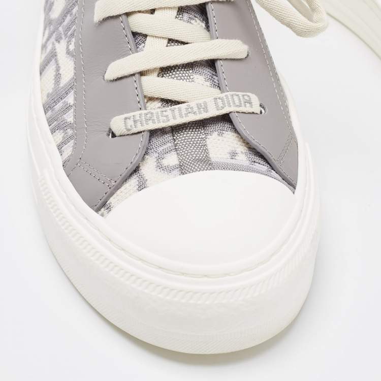 Pre Owned Dior Grey/White Knit Fabric And Leather Walk'n'Dior High-Top Sneakers Size 36.5