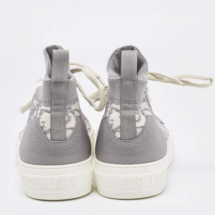 Pre Owned Dior Grey/White Knit Fabric And Leather Walk'n'Dior High-Top Sneakers Size 36.5