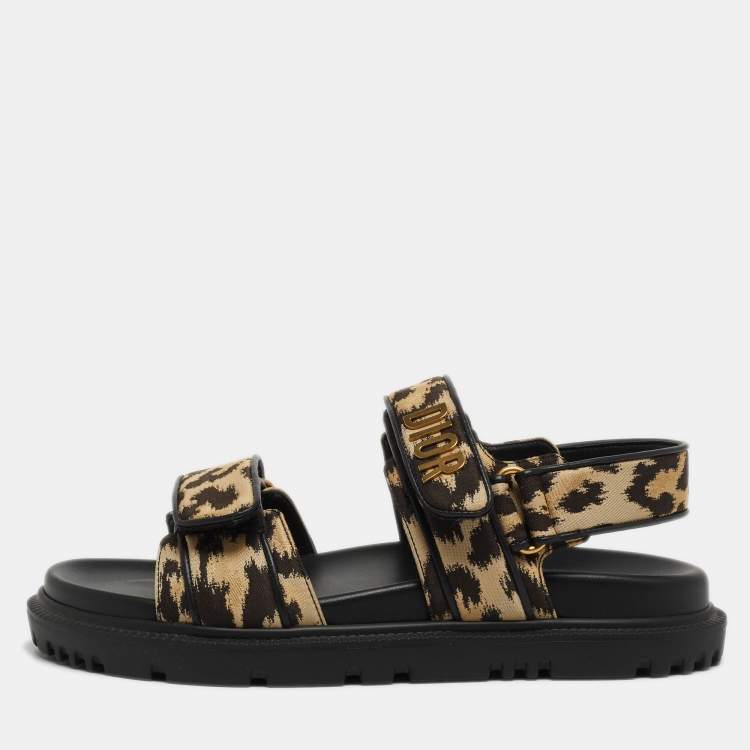 Dior Black/Brown Animal Print Fabric DiorAct Sandals Size 36