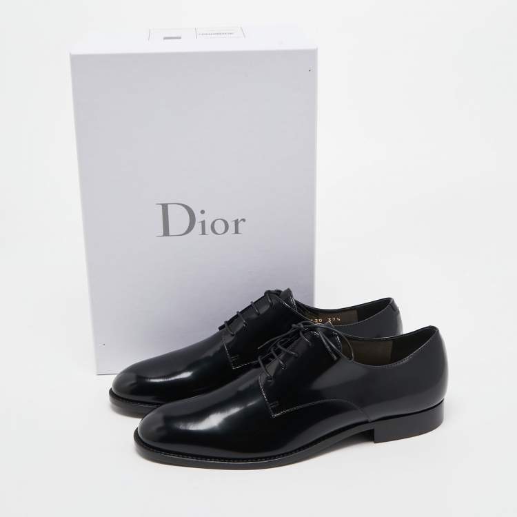 Pre Owned Christian Dior Black Leather Oxfords Size 37.5