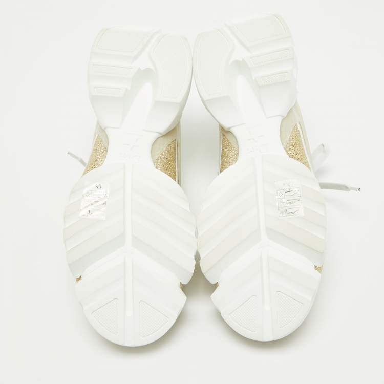 Pre Owned Dior Gold/White Mesh and Rubber D-Connect Sneakers Size 40