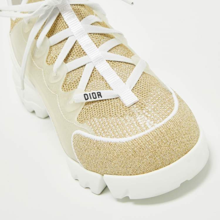 Pre Owned Dior Gold/White Mesh and Rubber D-Connect Sneakers Size 40