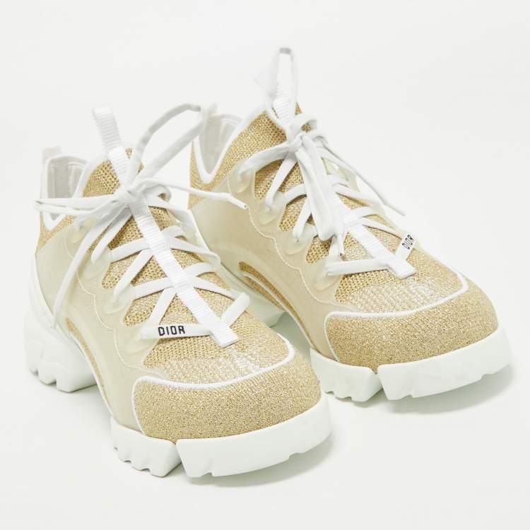 Pre Owned Dior Gold/White Mesh and Rubber D-Connect Sneakers Size 40
