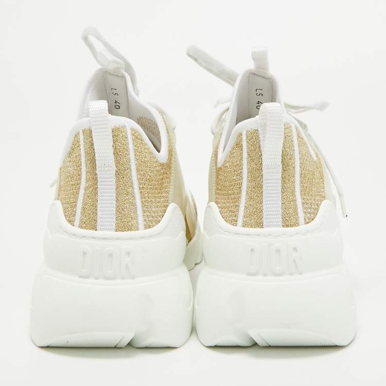 Pre Owned Dior Gold/White Mesh and Rubber D-Connect Sneakers Size 40