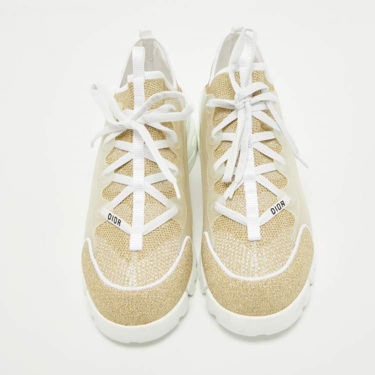 Pre Owned Dior Gold/White Mesh and Rubber D-Connect Sneakers Size 40