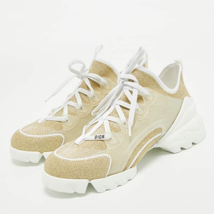 Pre Owned Dior Gold/White Mesh and Rubber D-Connect Sneakers Size 40