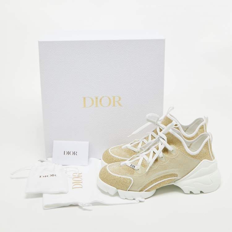Pre Owned Dior Gold/White Mesh and Rubber D-Connect Sneakers Size 40