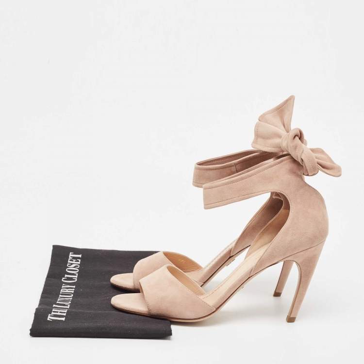Pre Owned Dior Beige Suede La Belle Open Toe Ankle Wrap Sandals Size 40.5