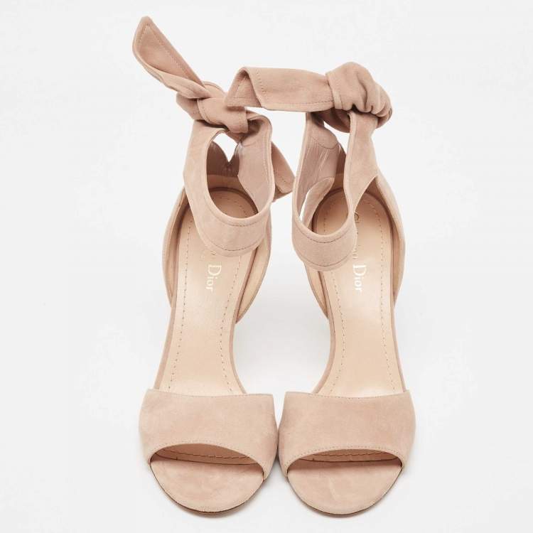 Pre Owned Dior Beige Suede La Belle Open Toe Ankle Wrap Sandals Size 40.5