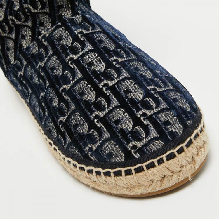 Pre Owned Dior Navy Blue Velvet and Canvas Granville Snow Boots Size 37